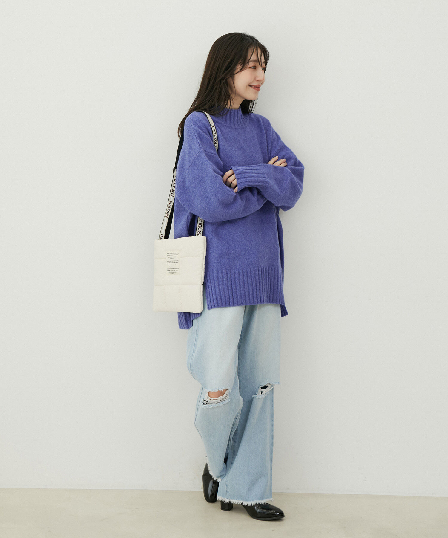 VIS「【選べる着丈】ふわもこサイドスリットニット【洗える】」|ニット・セーター|