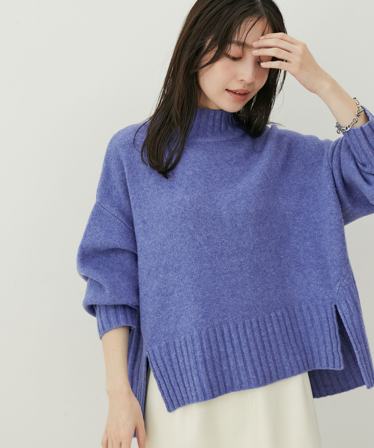 VIS「【選べる着丈】ふわもこサイドスリットニット【洗える】」|ニット・セーター|