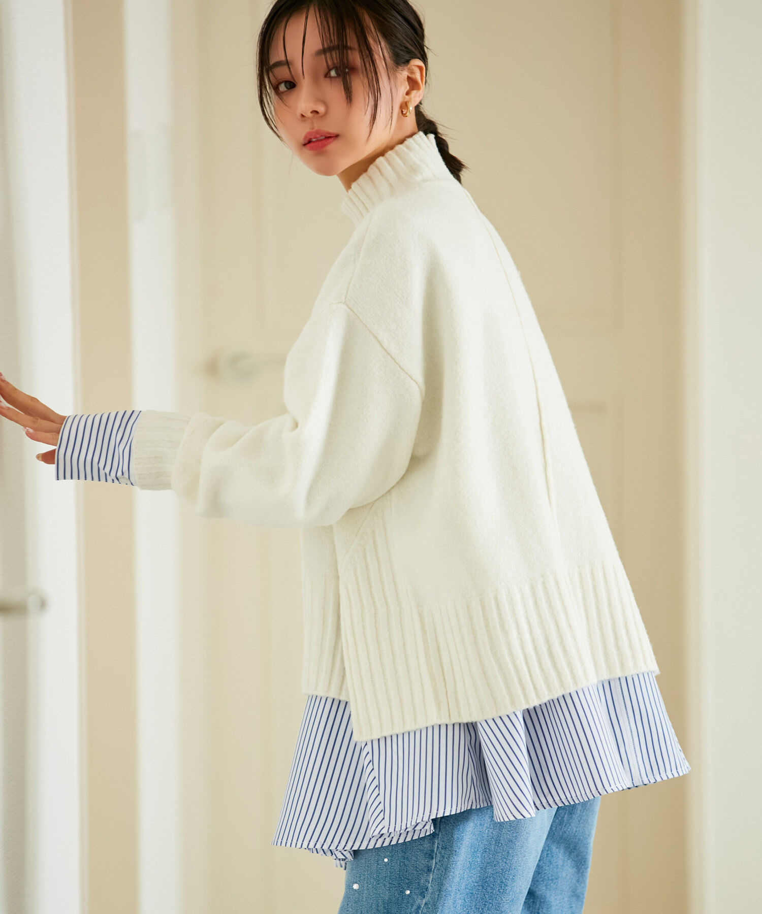 VIS「【選べる着丈】ふわもこサイドスリットニット【洗える】」|ニット・セーター|