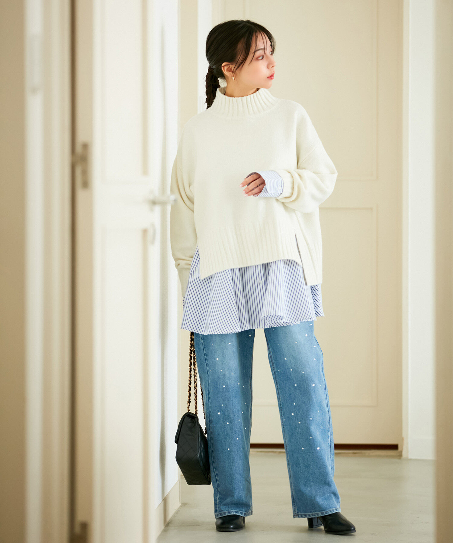 VIS「【選べる着丈】ふわもこサイドスリットニット【洗える】」|ニット・セーター|