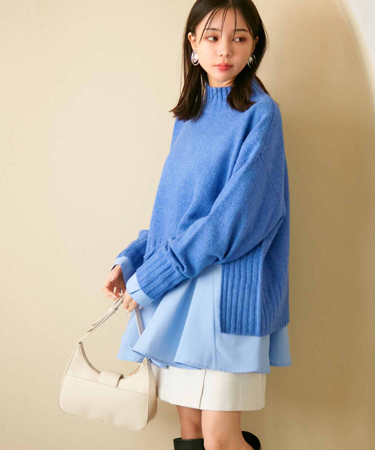 VIS「【選べる着丈】ふわもこサイドスリットニット【洗える】」|ニット・セーター|