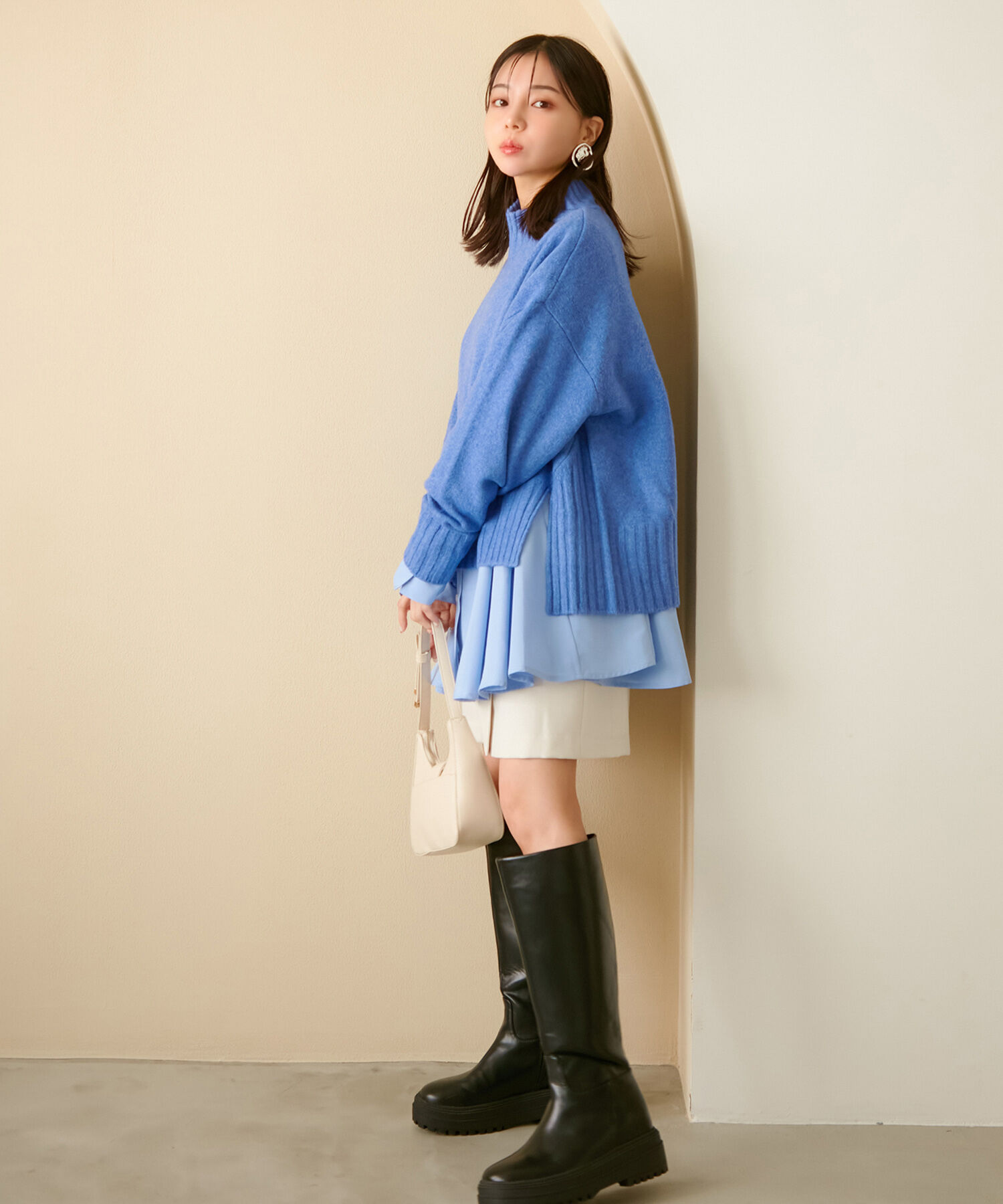 VIS「【選べる着丈】ふわもこサイドスリットニット【洗える】」|ニット・セーター|