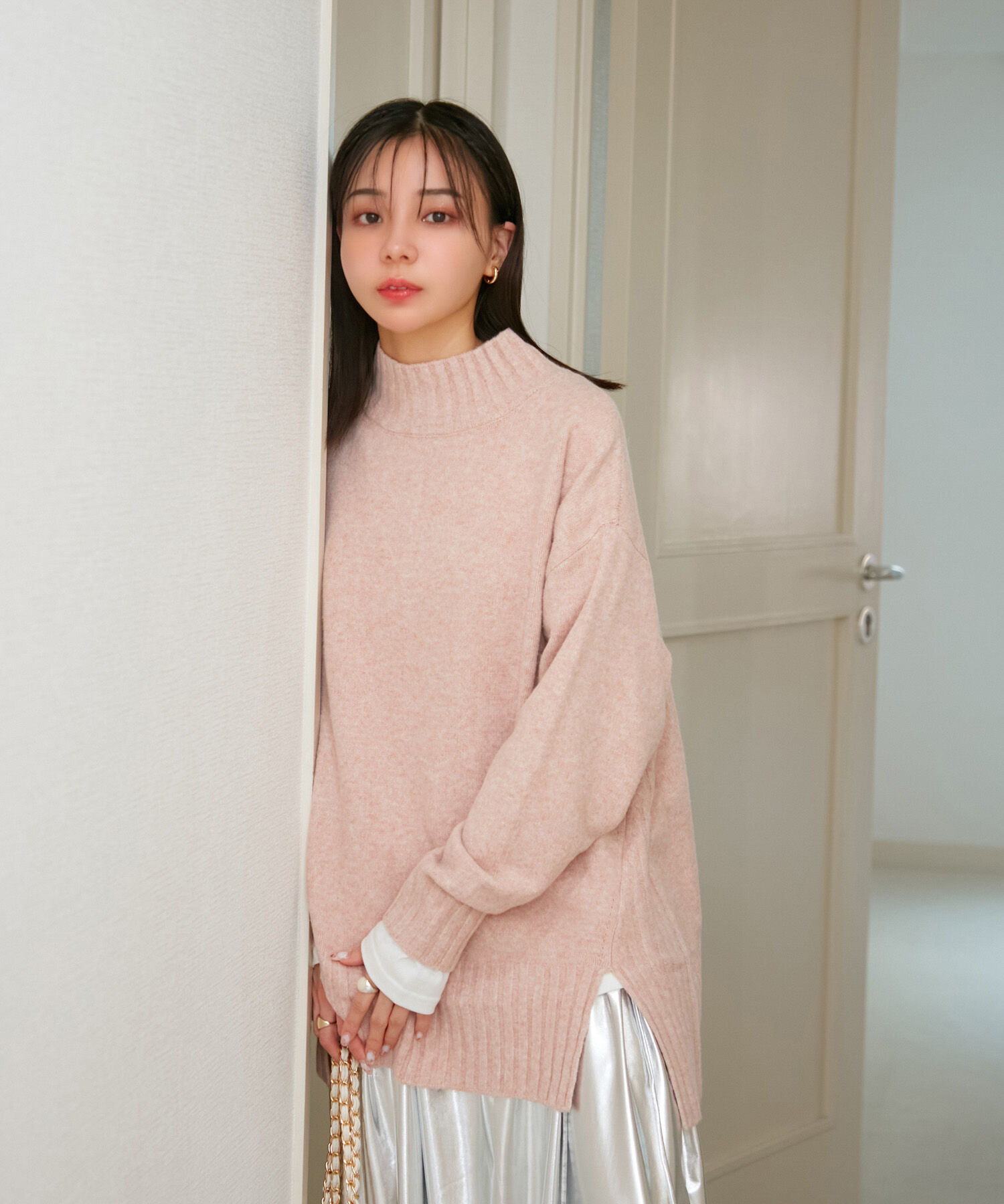 VIS「【選べる着丈】ふわもこサイドスリットニット【洗える】」|ニット・セーター|