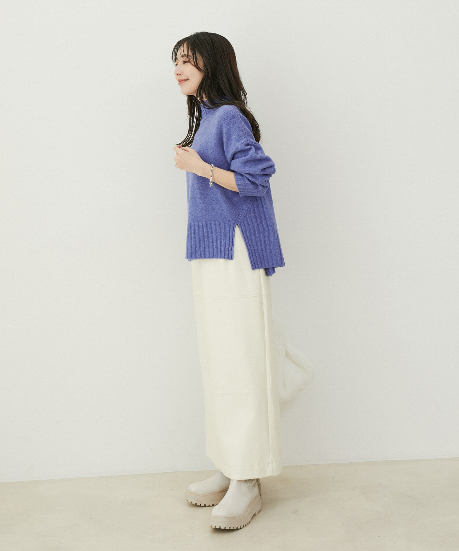 VIS「【選べる着丈】ふわもこサイドスリットニット【洗える】」|ニット・セーター|