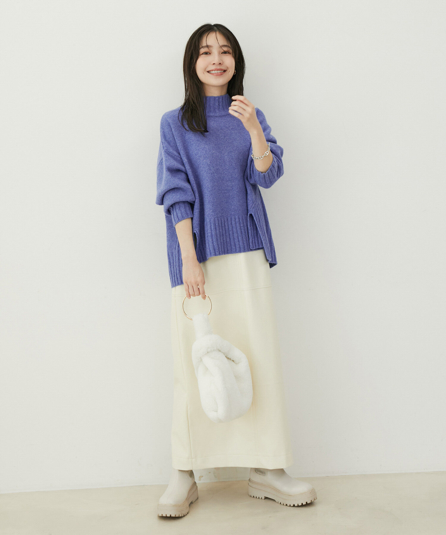 VIS「【選べる着丈】ふわもこサイドスリットニット【洗える】」|ニット・セーター|