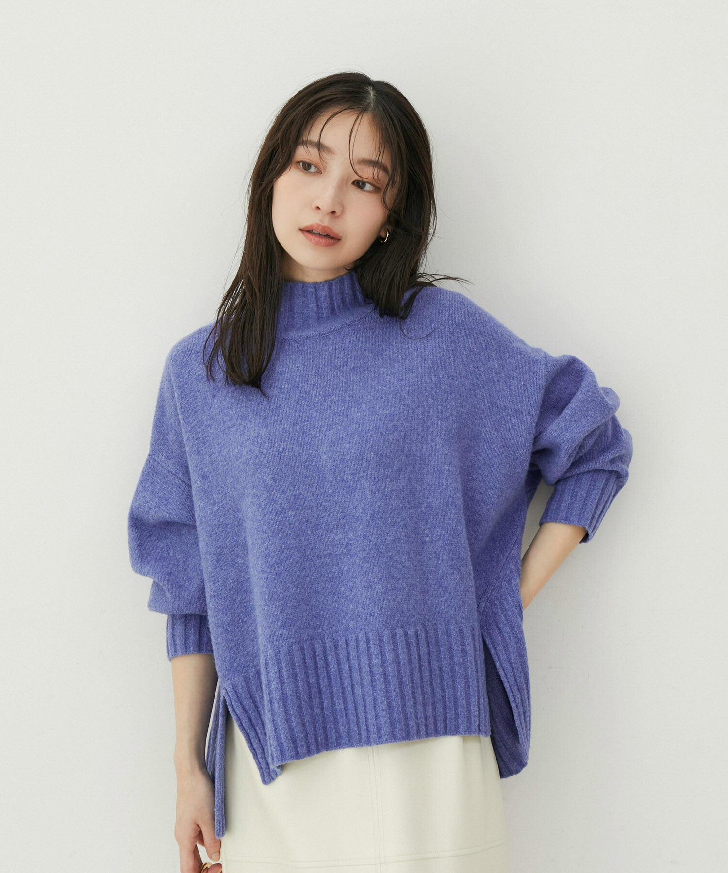 VIS「【選べる着丈】ふわもこサイドスリットニット【洗える】」|ニット・セーター|