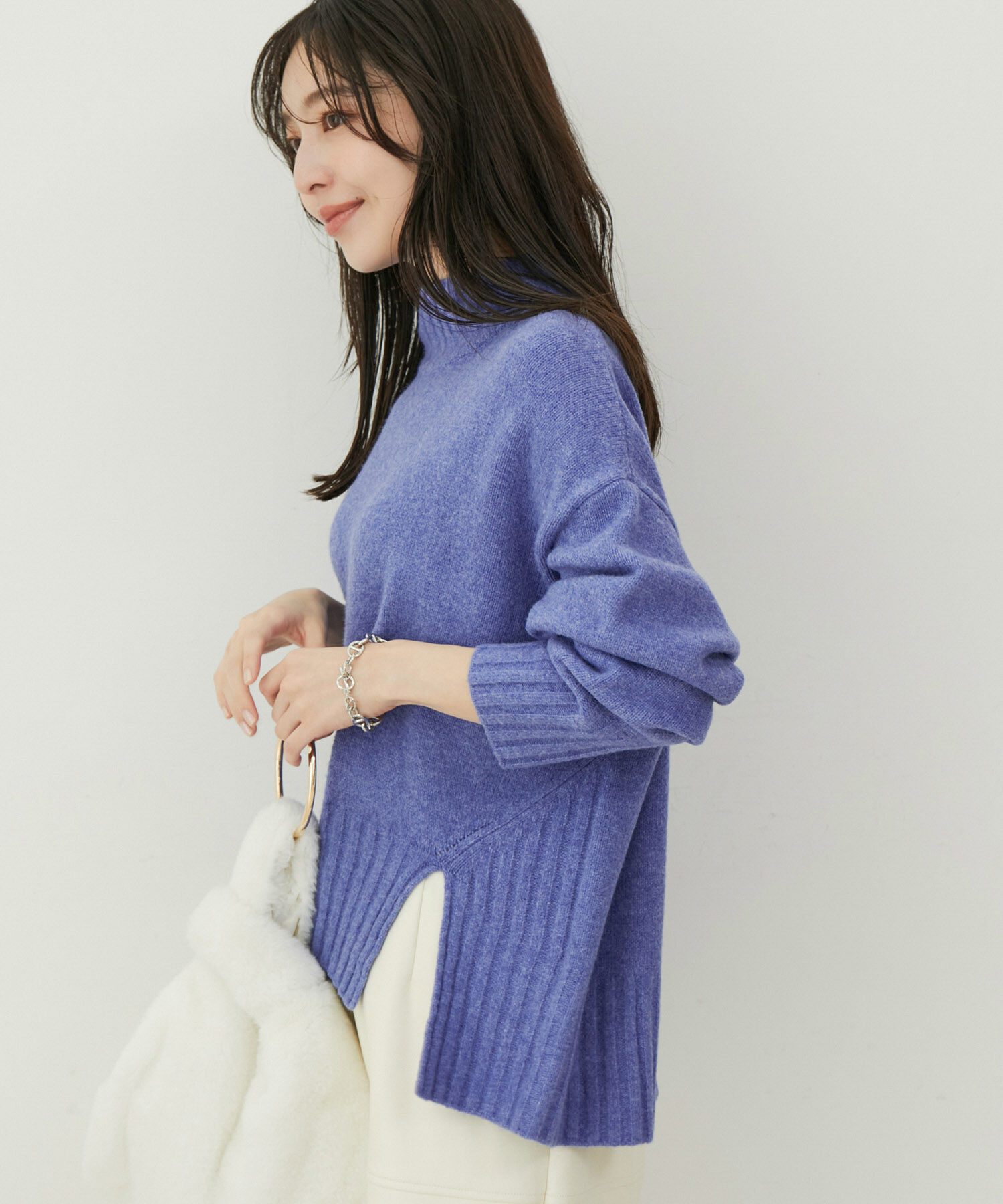 VIS「【選べる着丈】ふわもこサイドスリットニット【洗える】」|ニット・セーター|