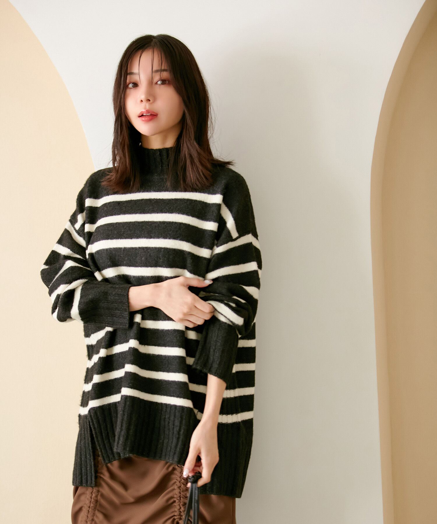 VIS「【選べる着丈】ふわもこサイドスリットニット【洗える】」|ニット・セーター|