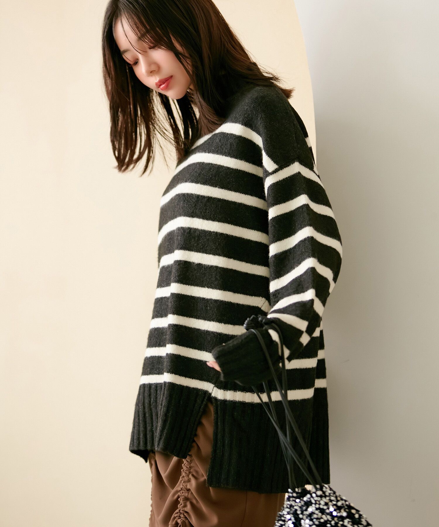 VIS「【選べる着丈】ふわもこサイドスリットニット【洗える】」|ニット・セーター|