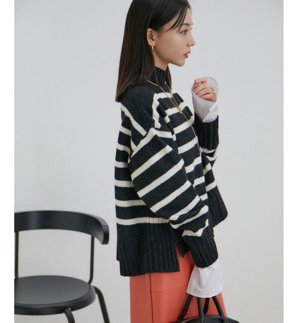 VIS「【選べる着丈】ふわもこサイドスリットニット【洗える】」|ニット・セーター|
