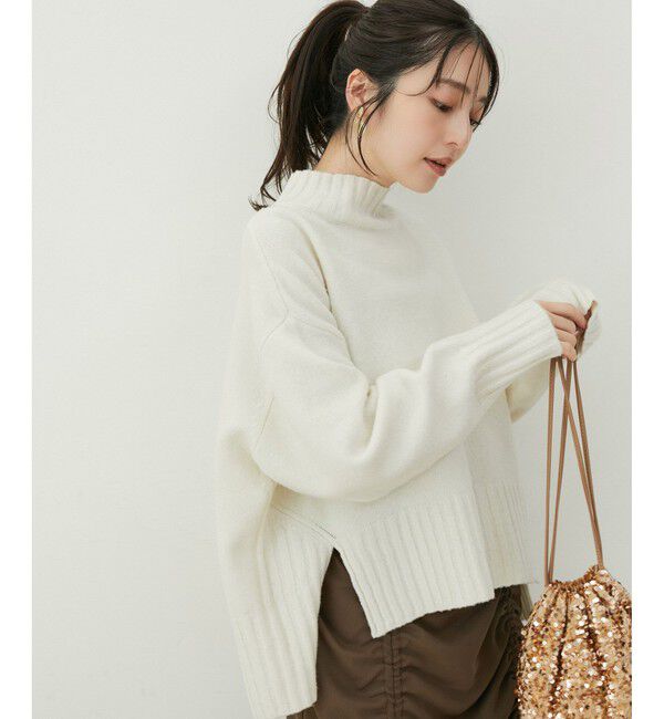 VIS「【選べる着丈】ふわもこサイドスリットニット【洗える】」|ニット・セーター|