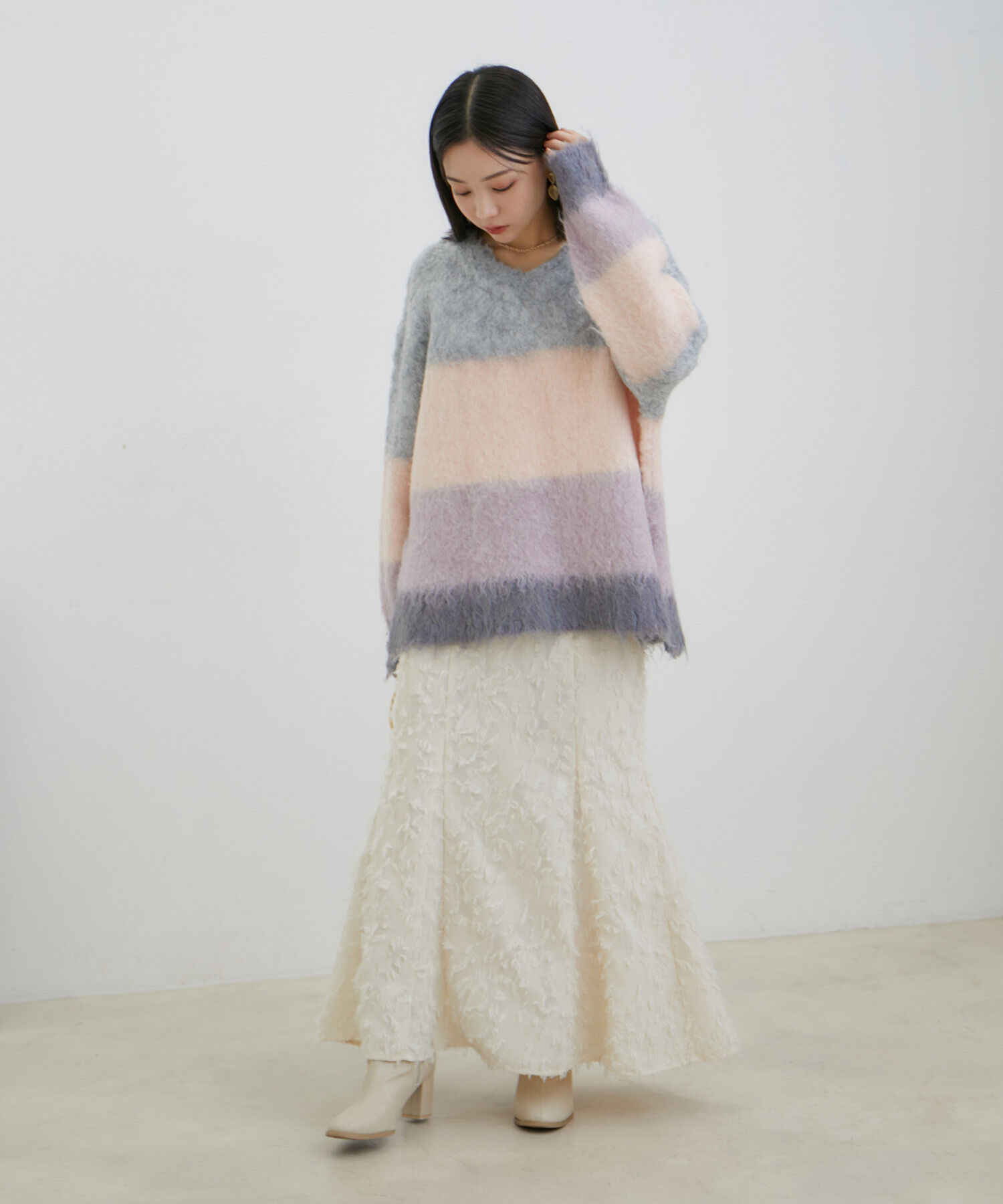 VIS「カラーボーダーVネックニット」|ニット・セーター|