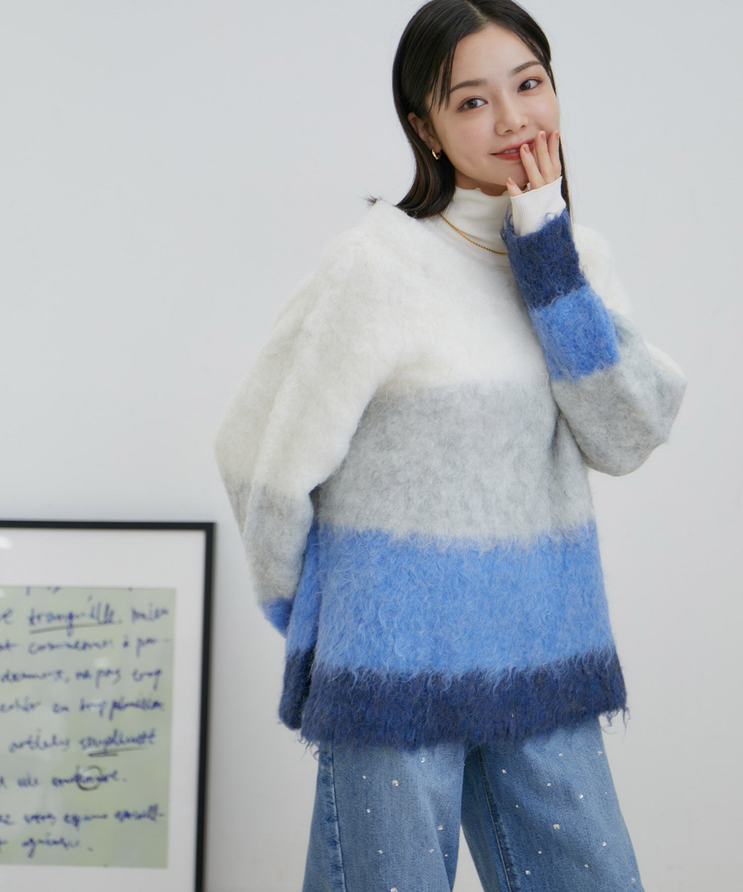 VIS「カラーボーダーVネックニット」|ニット・セーター|