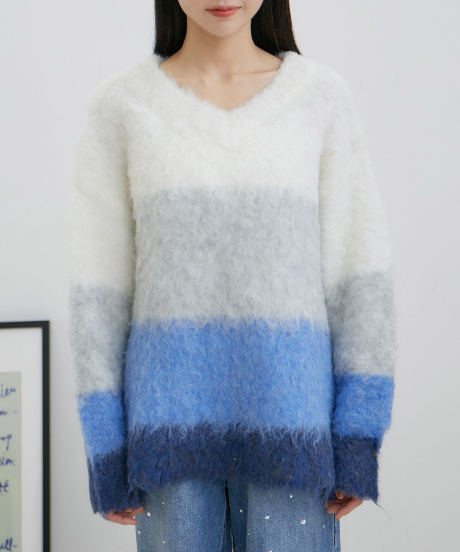 VIS「カラーボーダーVネックニット」|ニット・セーター|