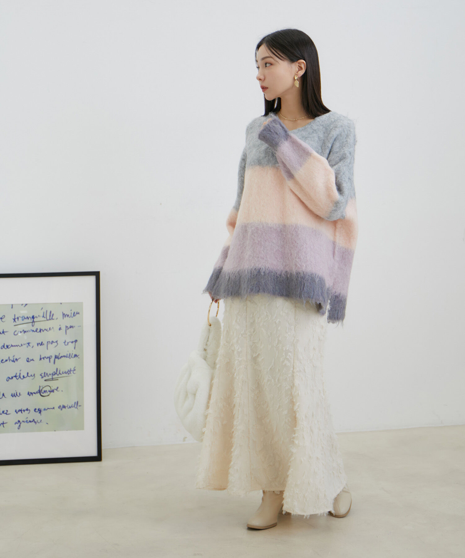 VIS「カラーボーダーVネックニット」|ニット・セーター|