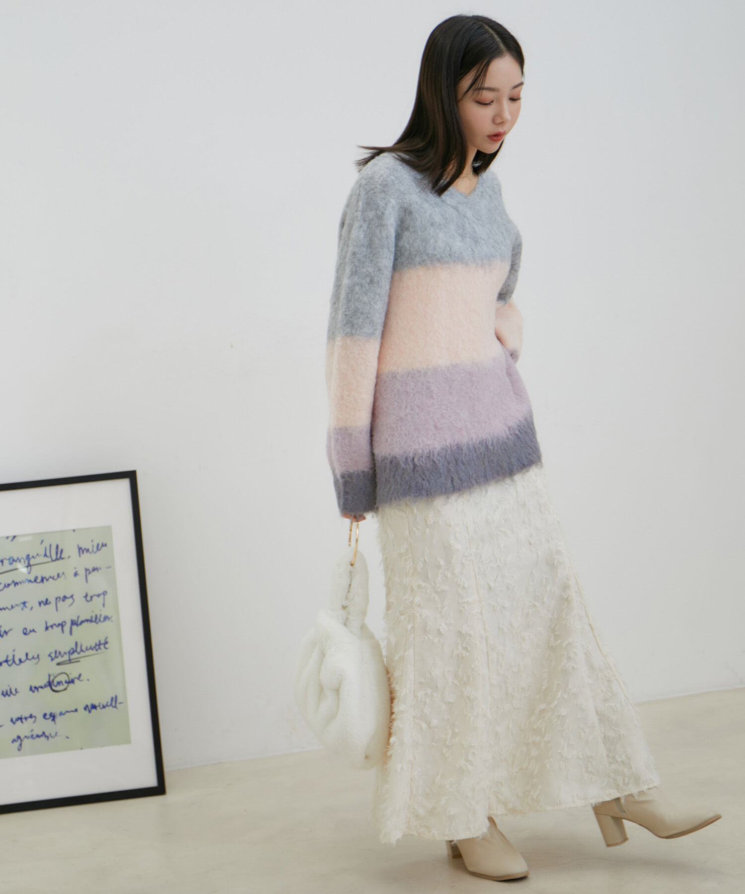 VIS「カラーボーダーVネックニット」|ニット・セーター|