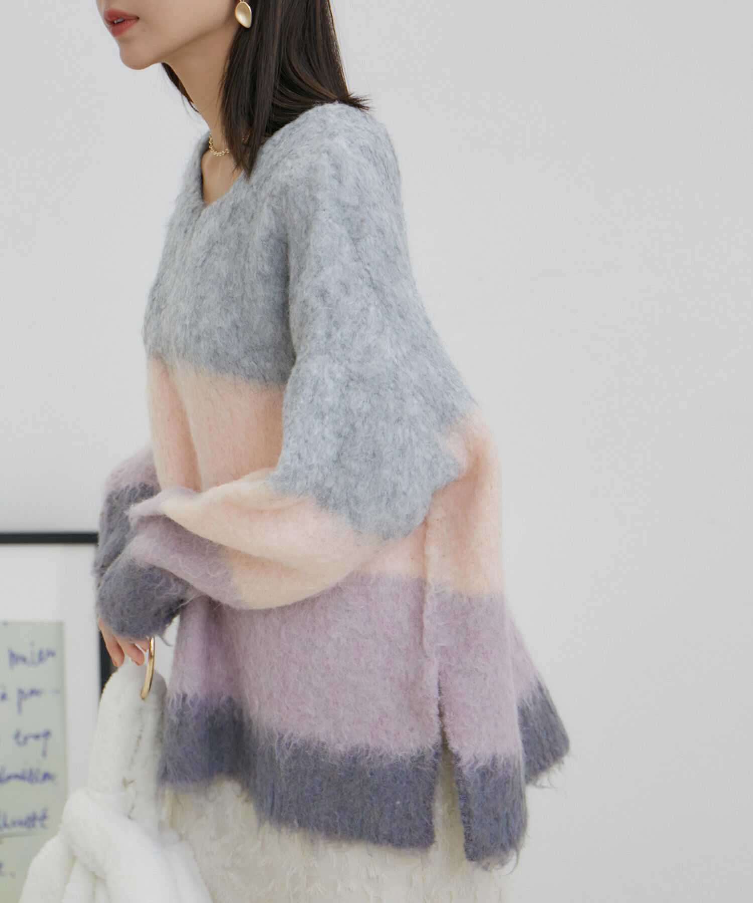 VIS「カラーボーダーVネックニット」|ニット・セーター|