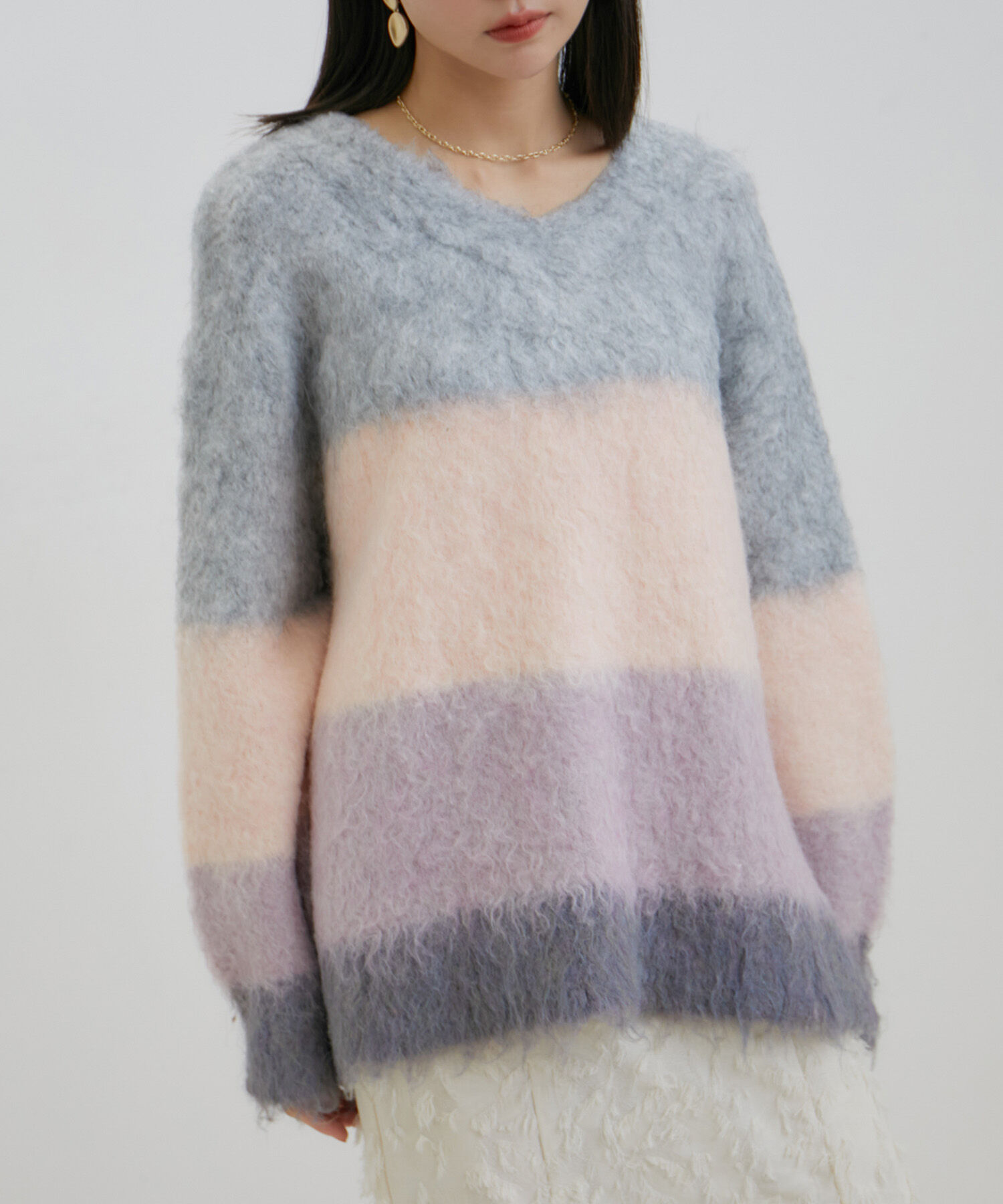 VIS「カラーボーダーVネックニット」|ニット・セーター|