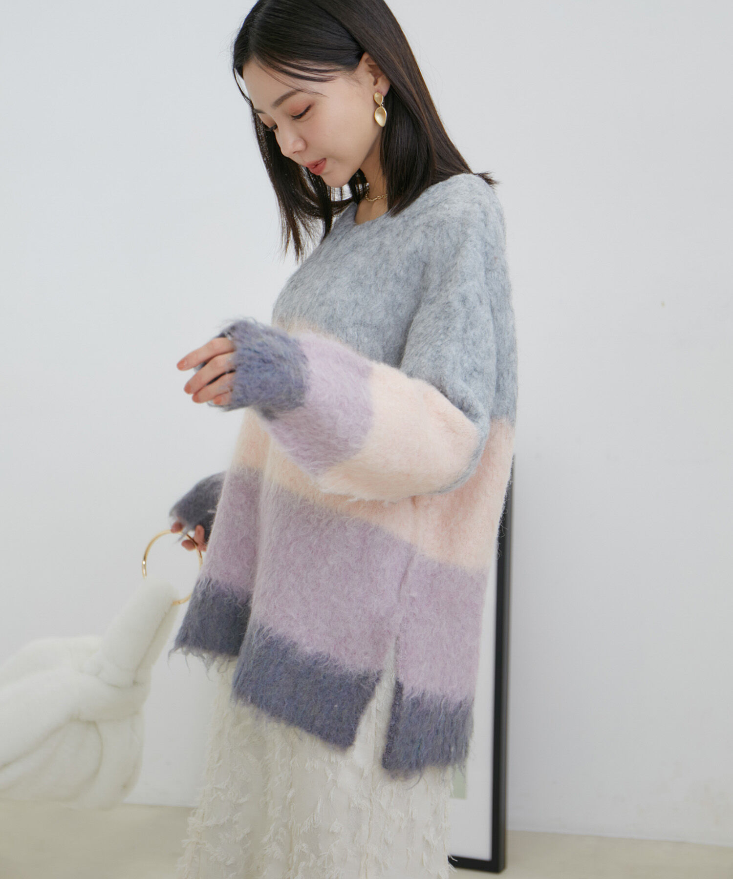 VIS「カラーボーダーVネックニット」|ニット・セーター|