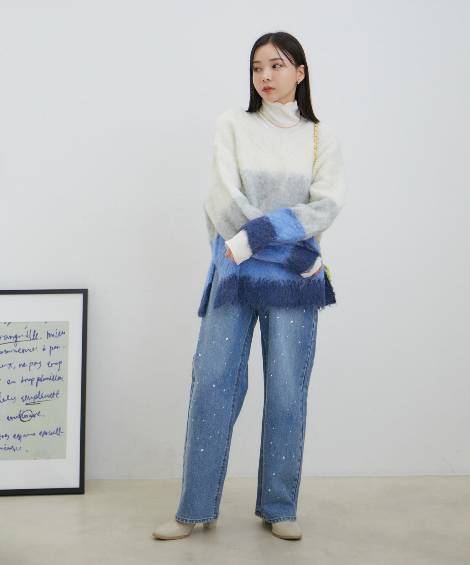 VIS「カラーボーダーVネックニット」|ニット・セーター|