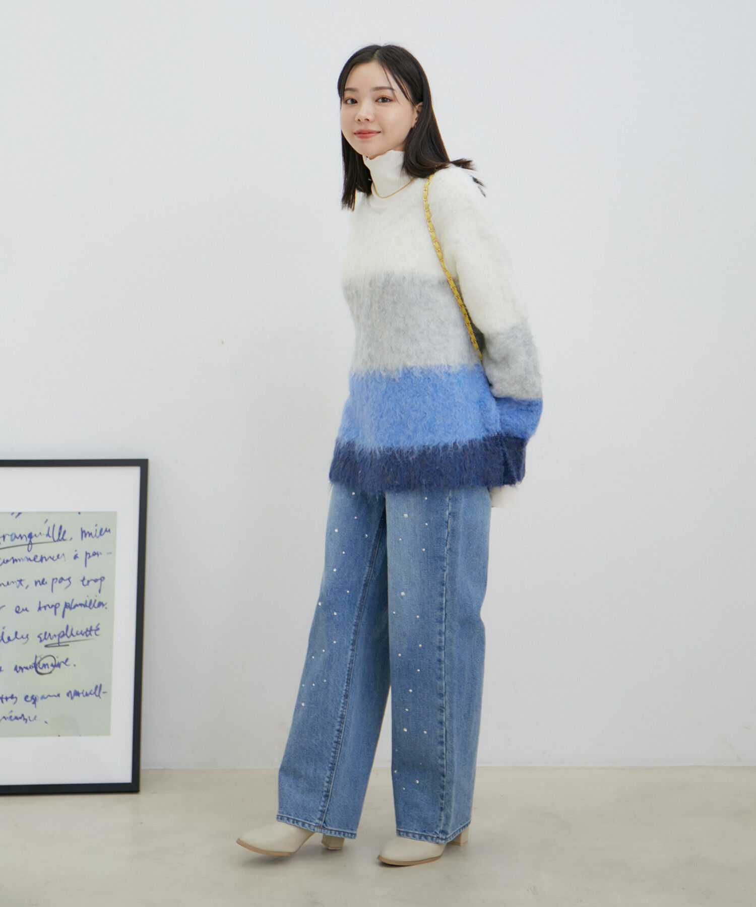 VIS「カラーボーダーVネックニット」|ニット・セーター|