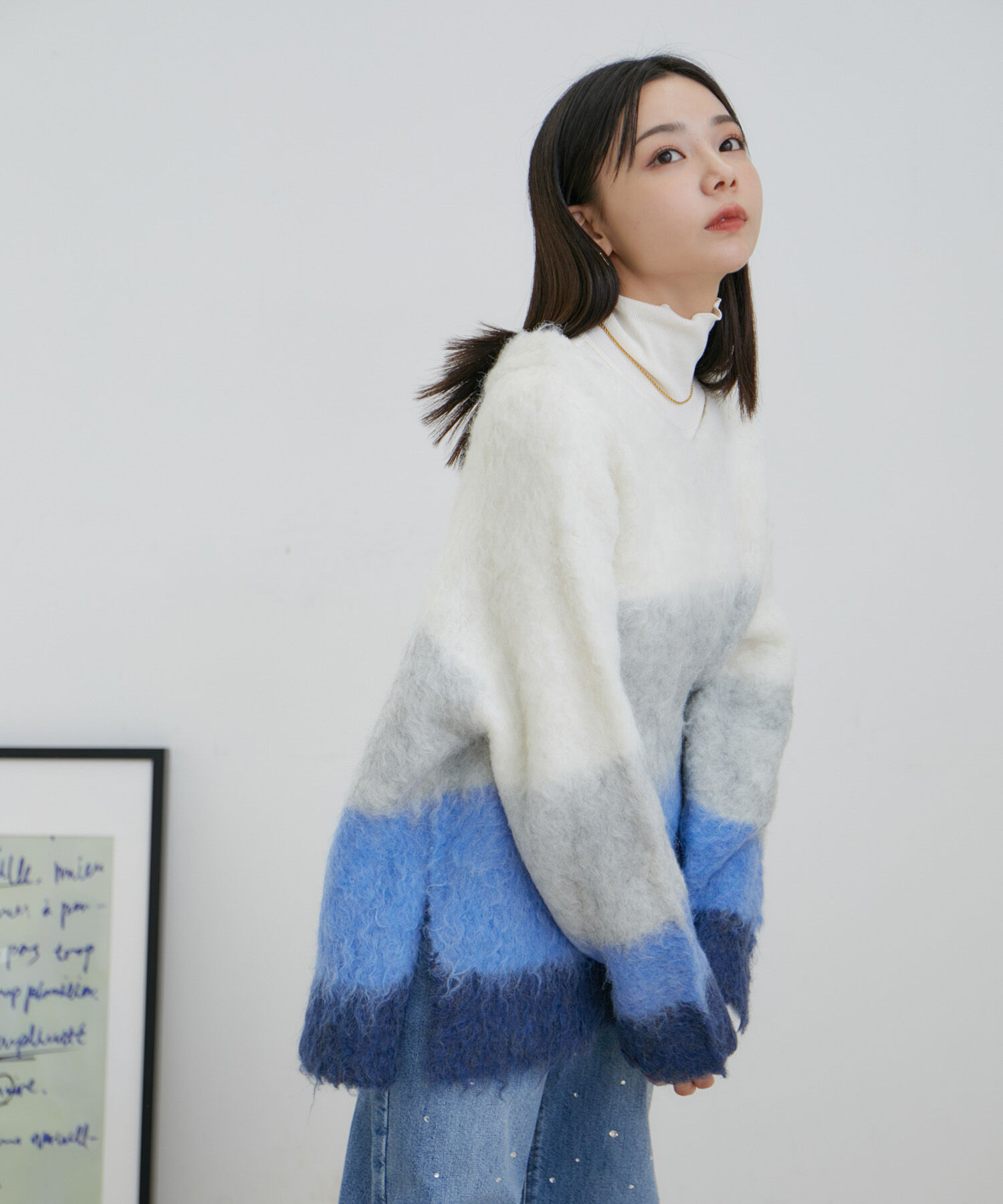 VIS「カラーボーダーVネックニット」|ニット・セーター|