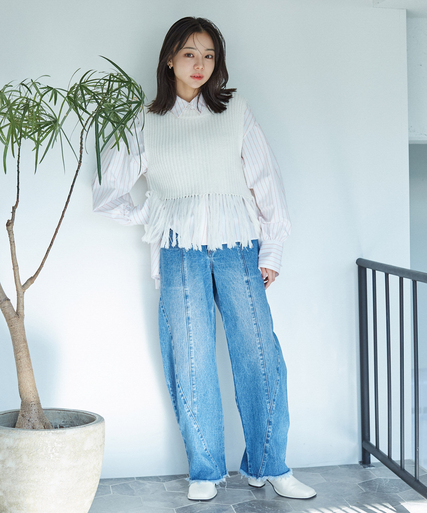 VIS「フリンジニットベスト」|ベスト・ジレ|