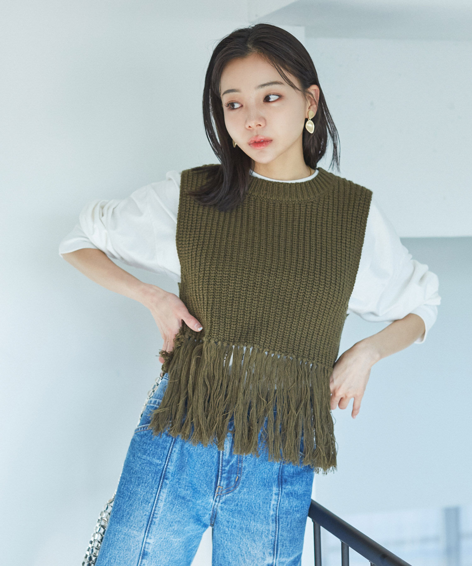 VIS「フリンジニットベスト」|ベスト・ジレ|