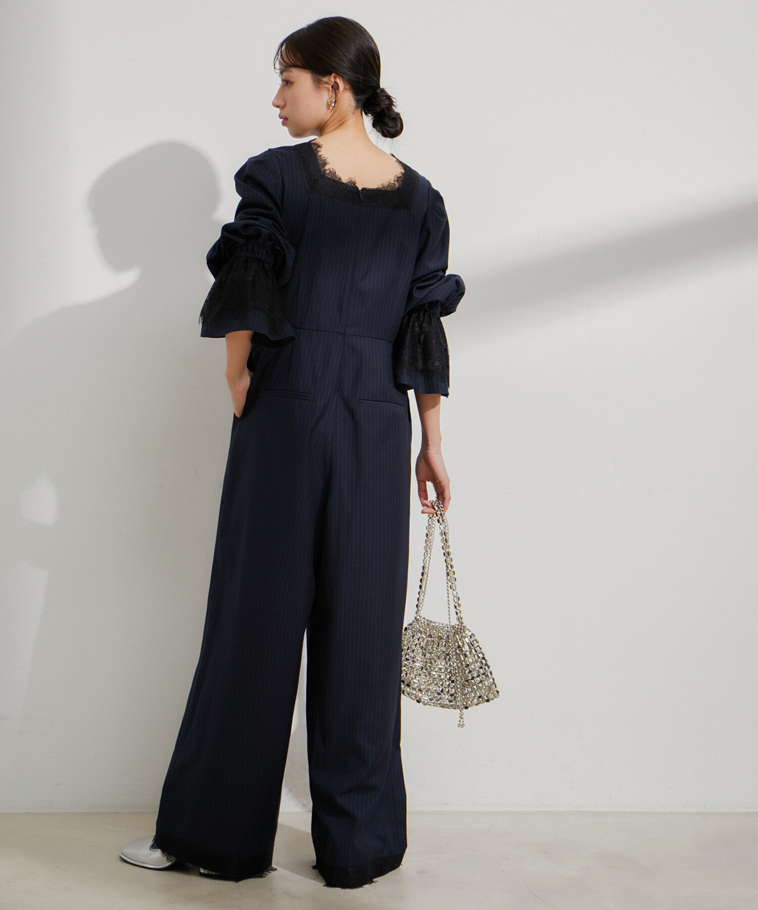 VIS「【VIS DRESS】ピンストライプレースオールインワン【洗える】」|オールインワン|