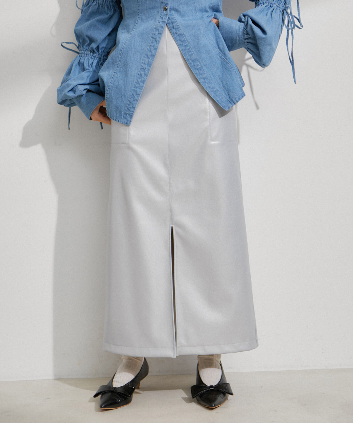 VIS「フェイクレザーIラインスカート」|スカート|