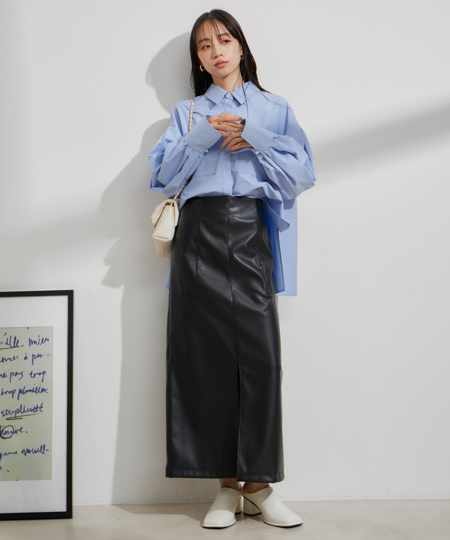 VIS「フェイクレザーIラインスカート」|スカート|