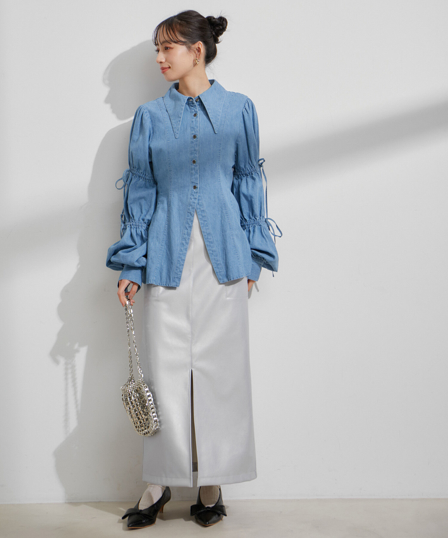 VIS「フェイクレザーIラインスカート」|スカート|