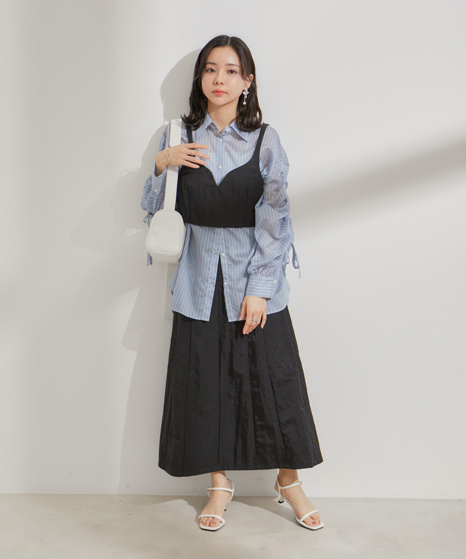 VIS「【セットアップ対応】ナイロンワッシャーAラインスカート【洗える】」|スカート|