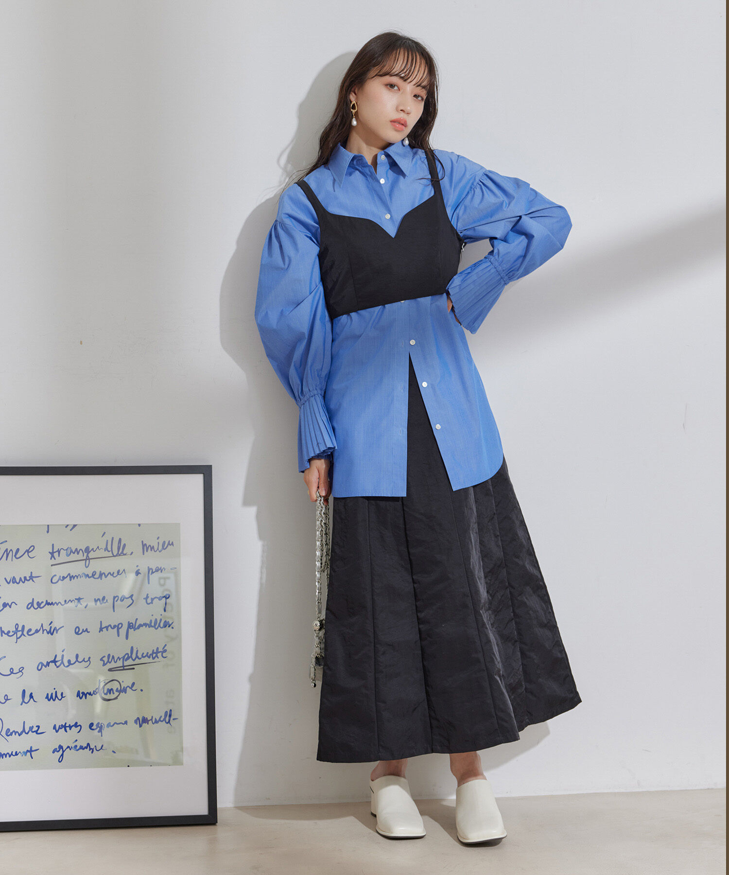 VIS「【セットアップ対応】ナイロンワッシャーAラインスカート【洗える】」|スカート|