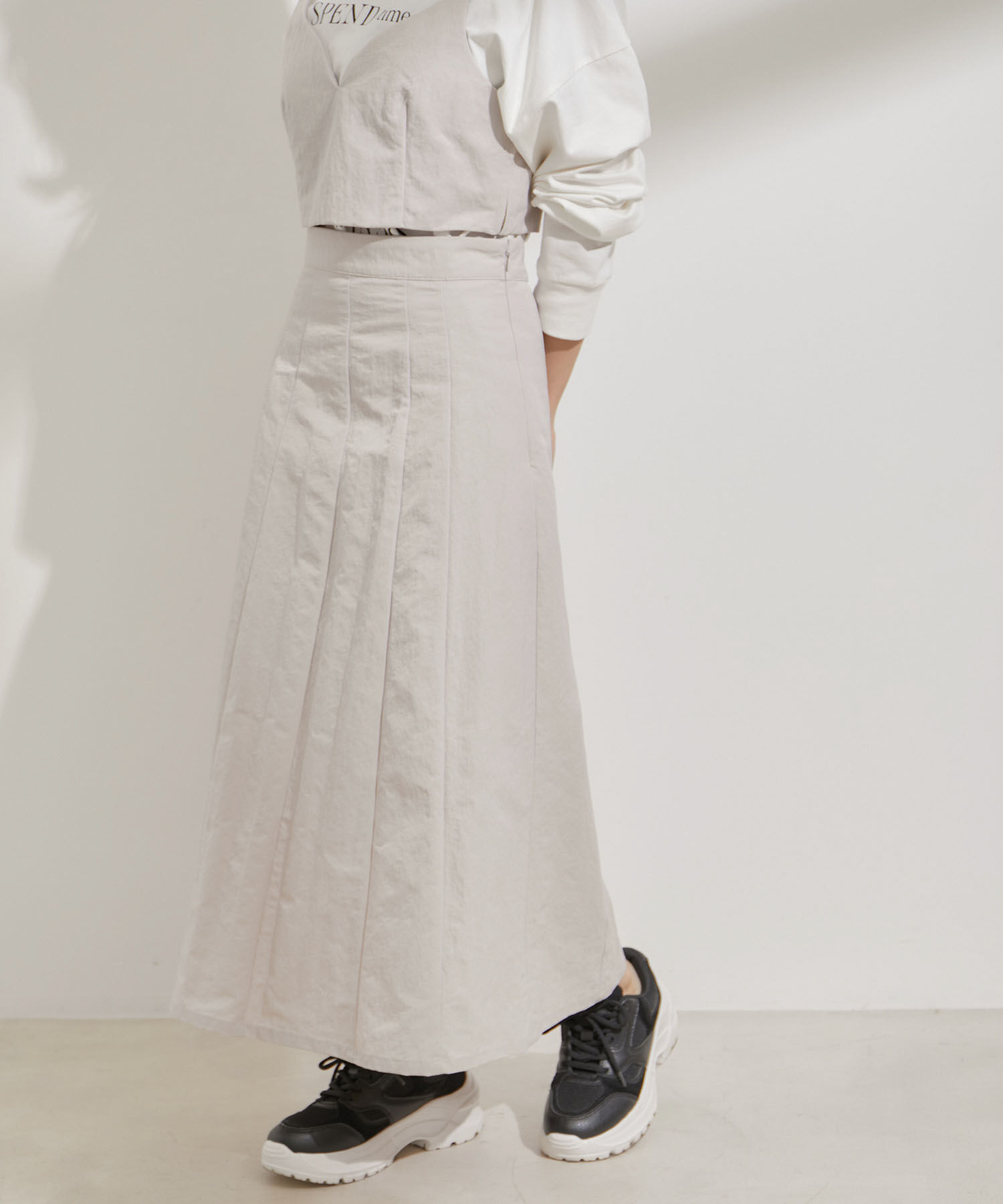 VIS「【セットアップ対応】ナイロンワッシャーAラインスカート【洗える】」|スカート|ベージュ系(29)