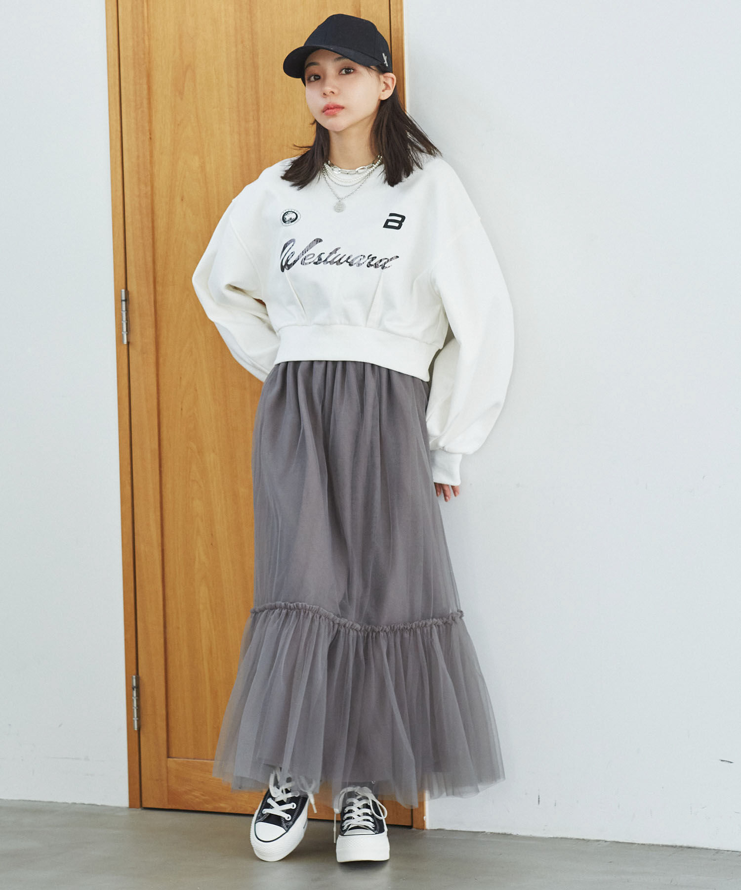 VIS「ニュアンス柄チュールスカート」|スカート|