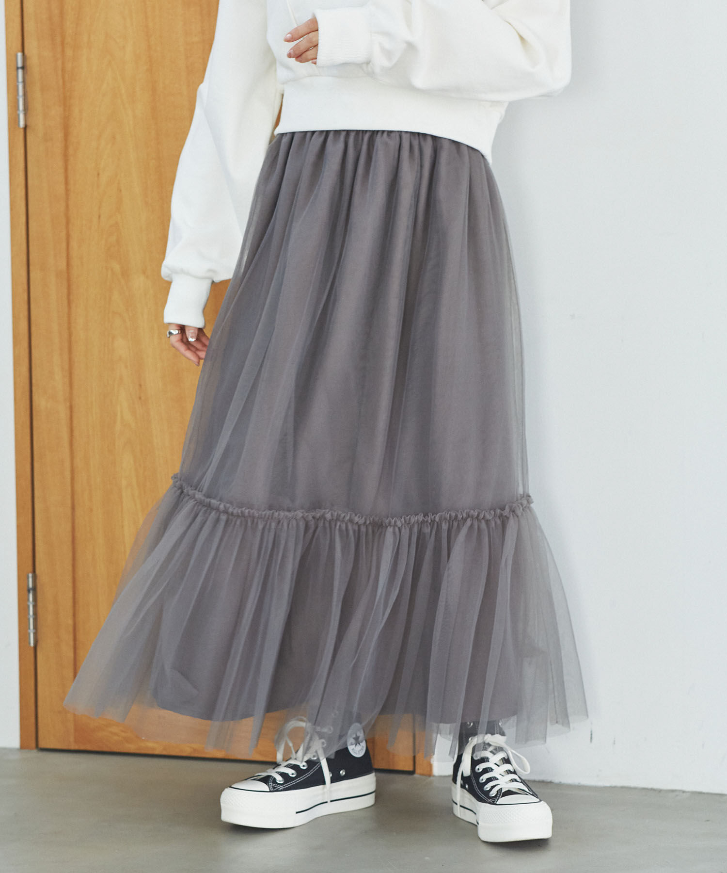 VIS「ニュアンス柄チュールスカート」|スカート|