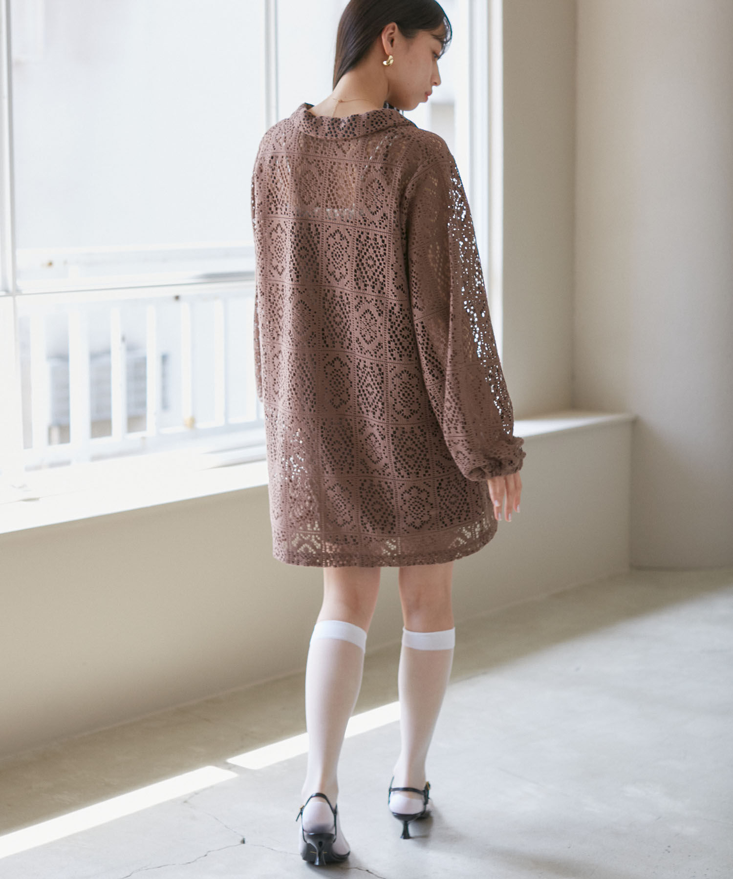 VIS「衿付きVネックレースミニワンピース」|ワンピース|