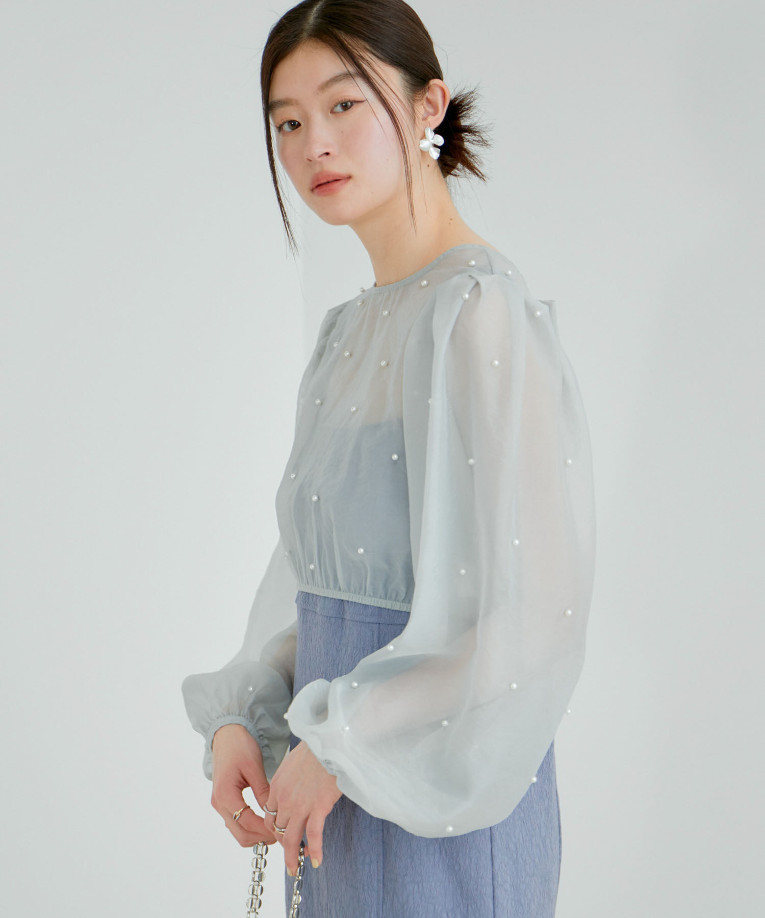 VIS「【新色追加】【VIS DRESS】チュールパールブラウス＆ジャガードワンピースセット」|ドレス|