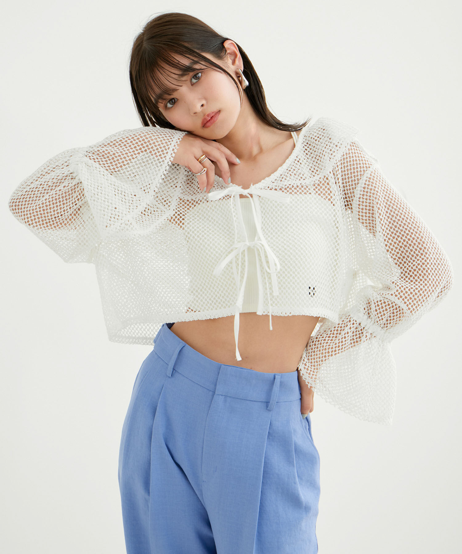 VIS「【前後2WAY】メッシュフリルカーディガン」|シャツ・ブラウス|