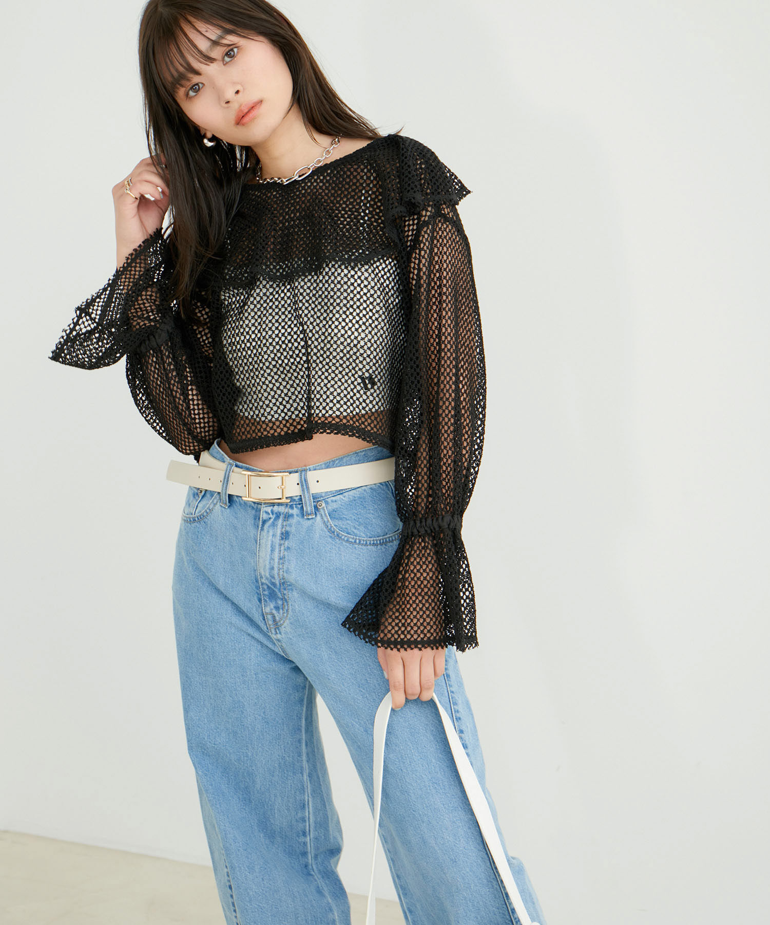 VIS「【前後2WAY】メッシュフリルカーディガン」|シャツ・ブラウス|