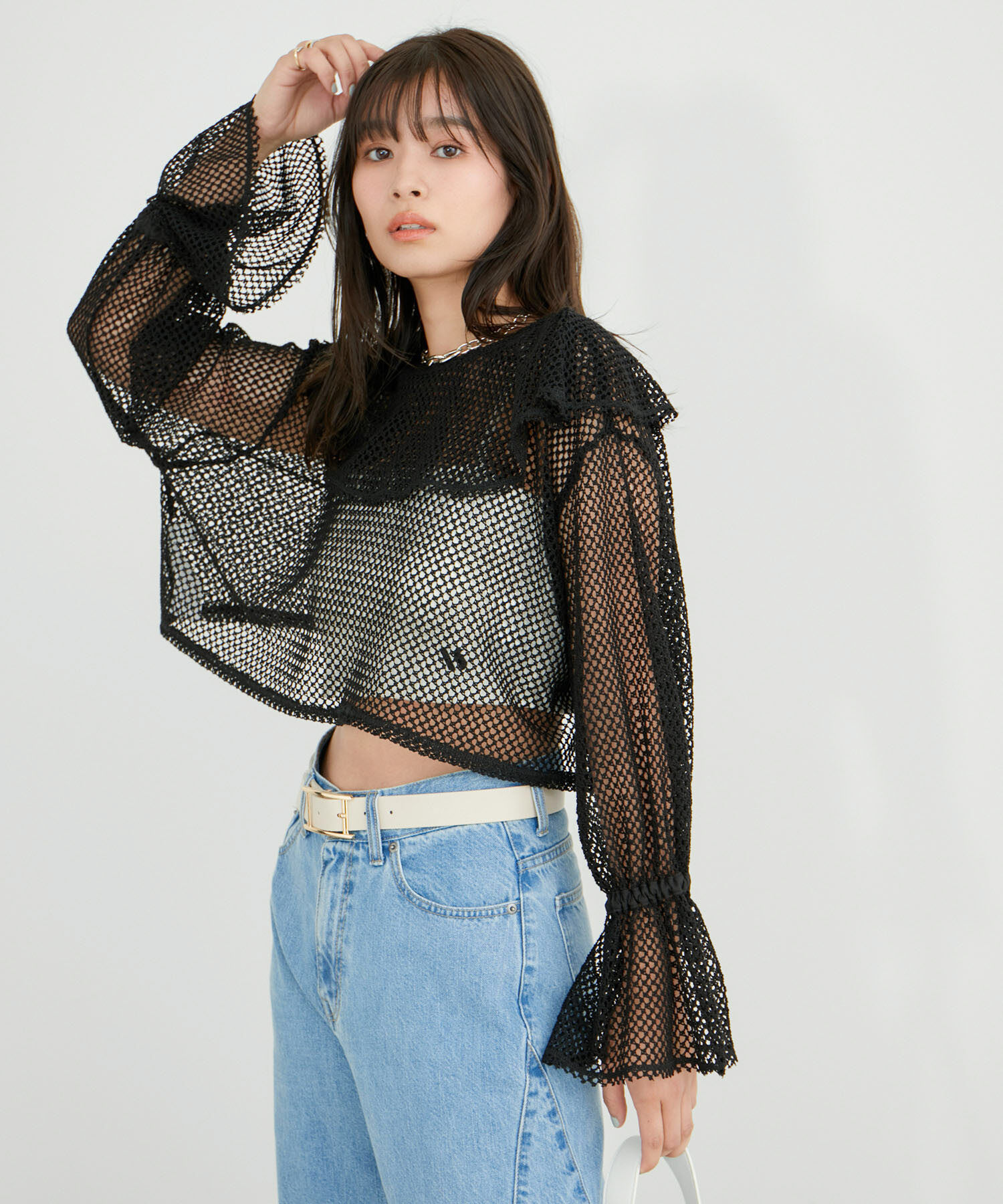 VIS「【前後2WAY】メッシュフリルカーディガン」|シャツ・ブラウス|
