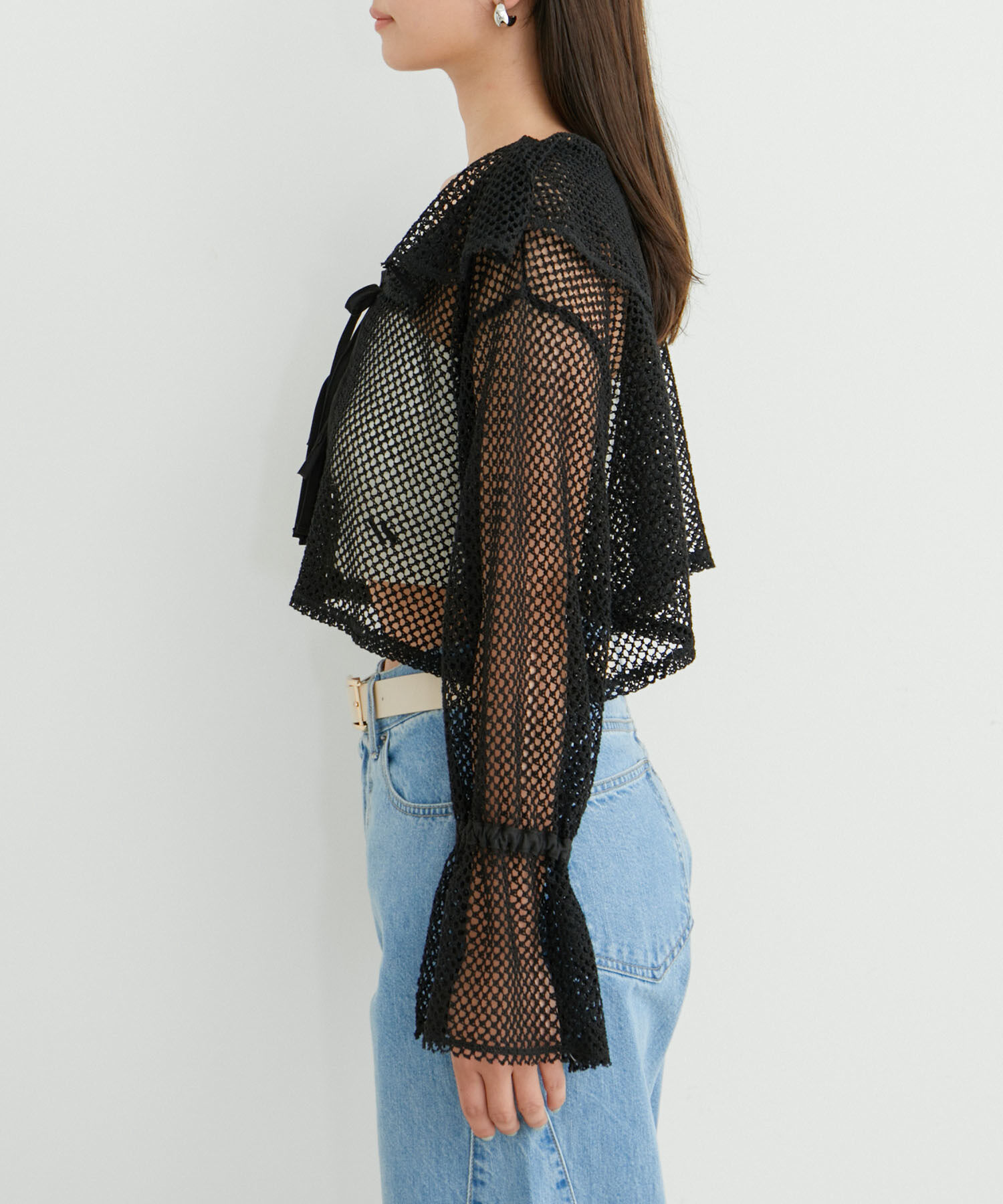 VIS「【前後2WAY】メッシュフリルカーディガン」|シャツ・ブラウス|