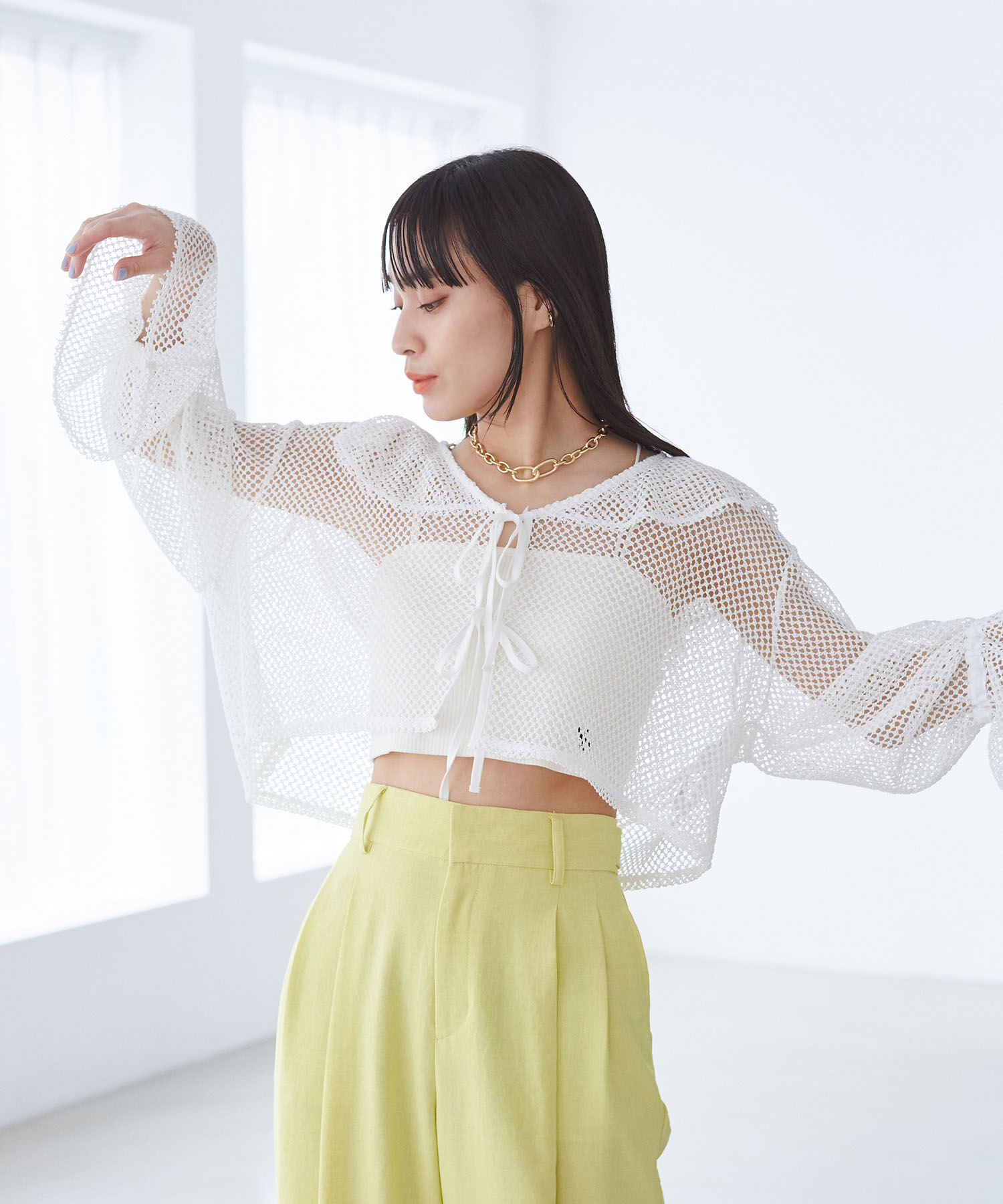 VIS「【前後2WAY】メッシュフリルカーディガン」|シャツ・ブラウス|