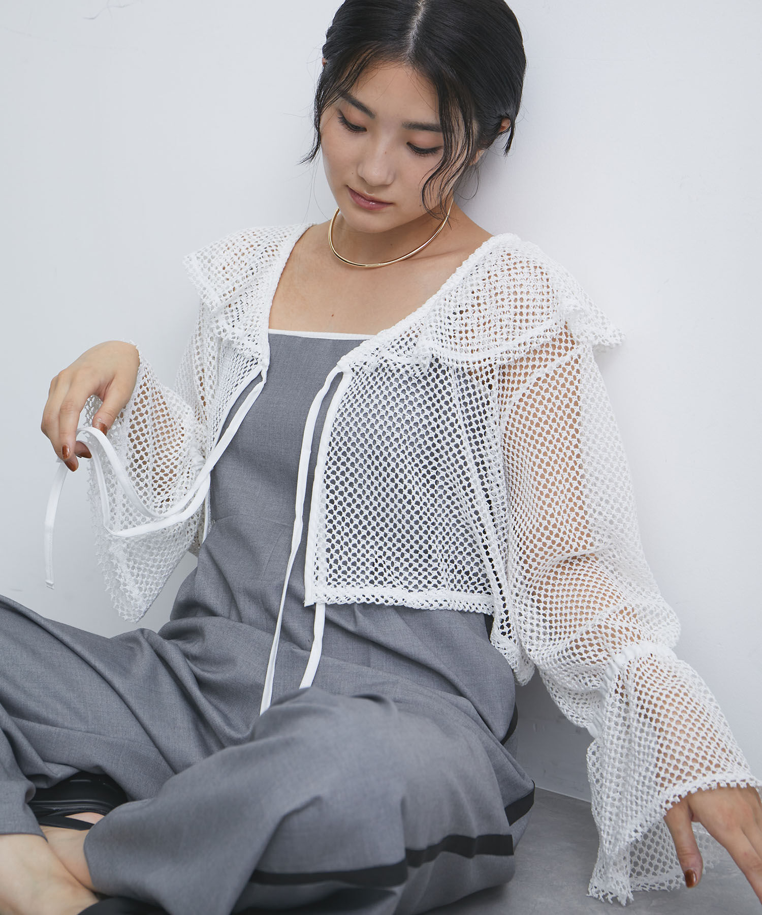 VIS「【前後2WAY】メッシュフリルカーディガン」|シャツ・ブラウス|ホワイト(10)