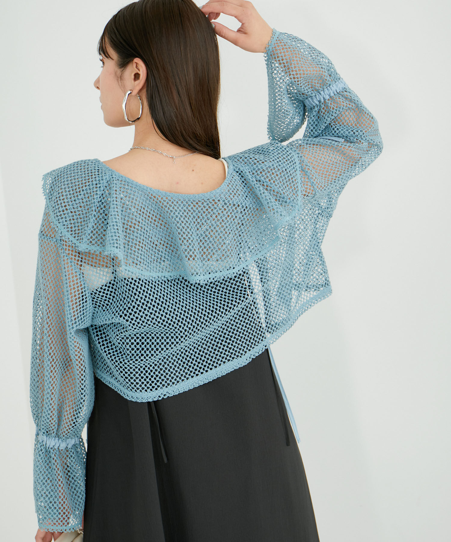 VIS「【前後2WAY】メッシュフリルカーディガン」|シャツ・ブラウス|