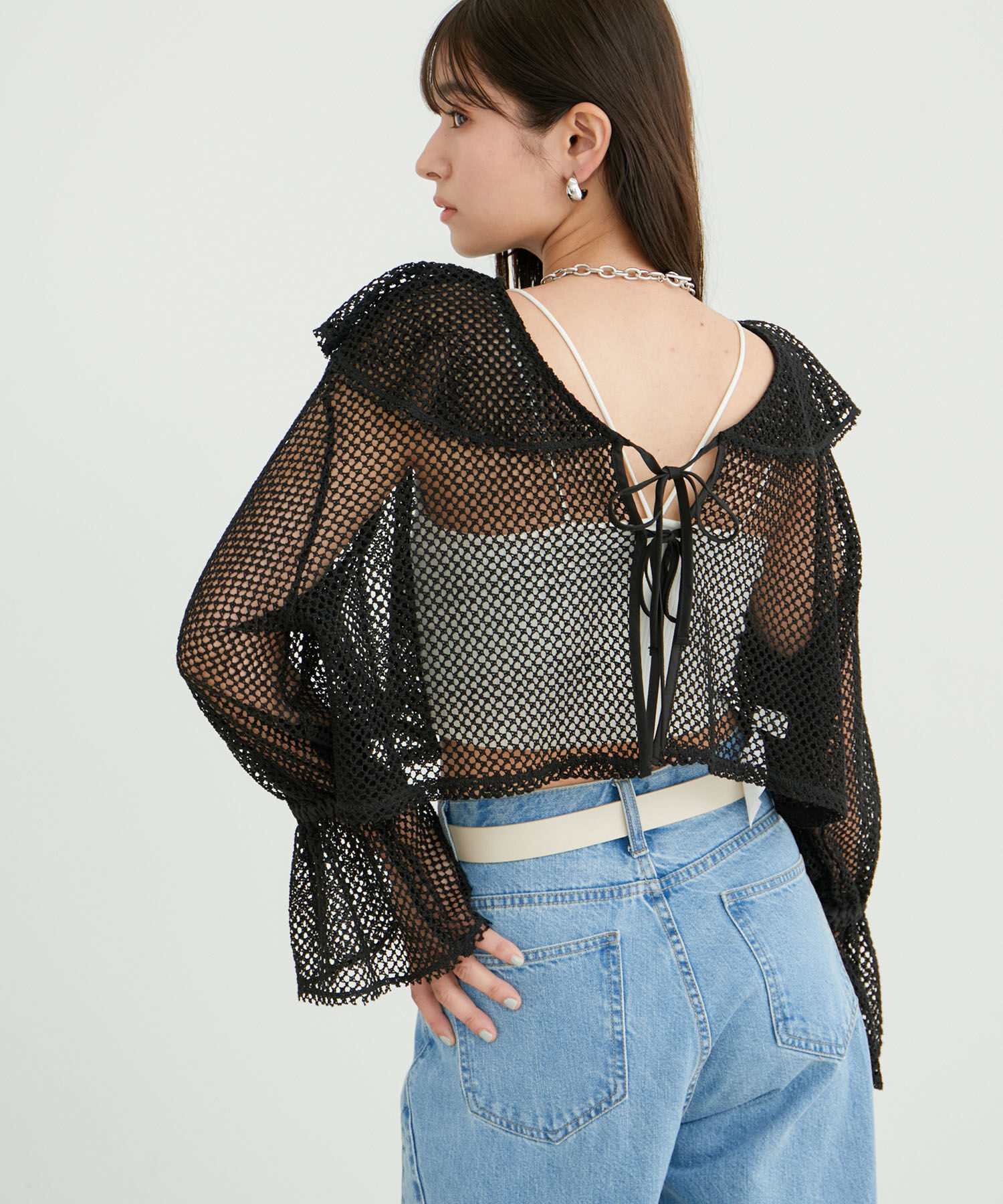 VIS「【前後2WAY】メッシュフリルカーディガン」|シャツ・ブラウス|