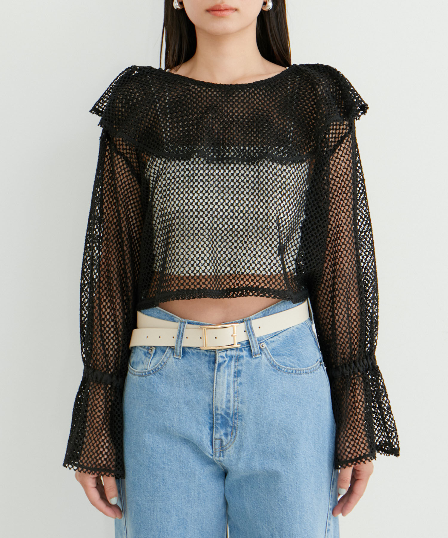 VIS「【前後2WAY】メッシュフリルカーディガン」|シャツ・ブラウス|