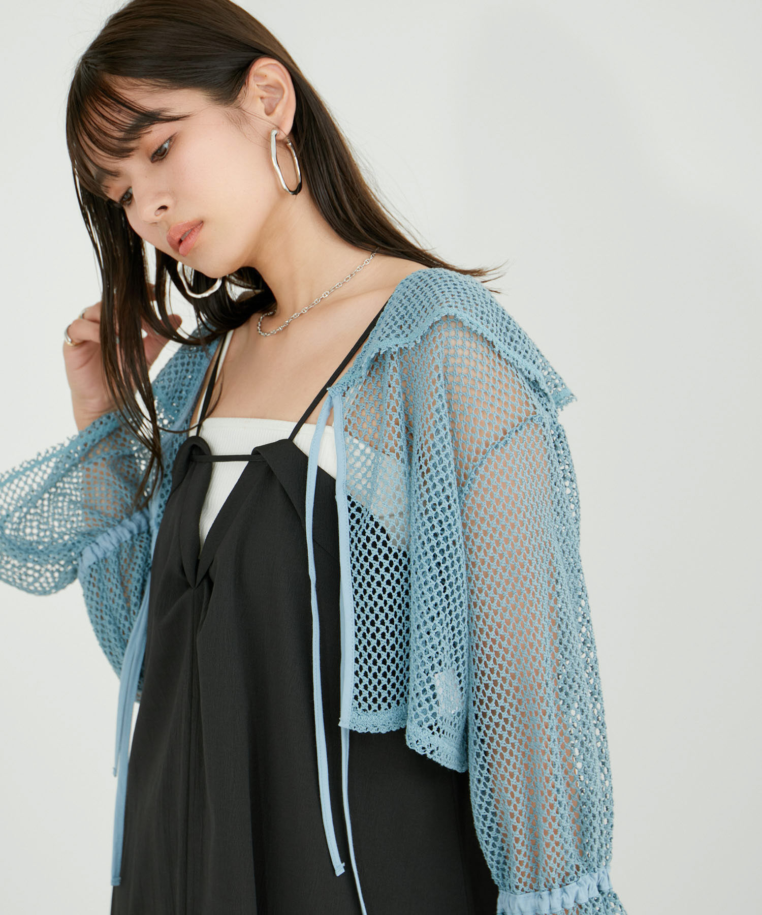 VIS「【前後2WAY】メッシュフリルカーディガン」|シャツ・ブラウス|