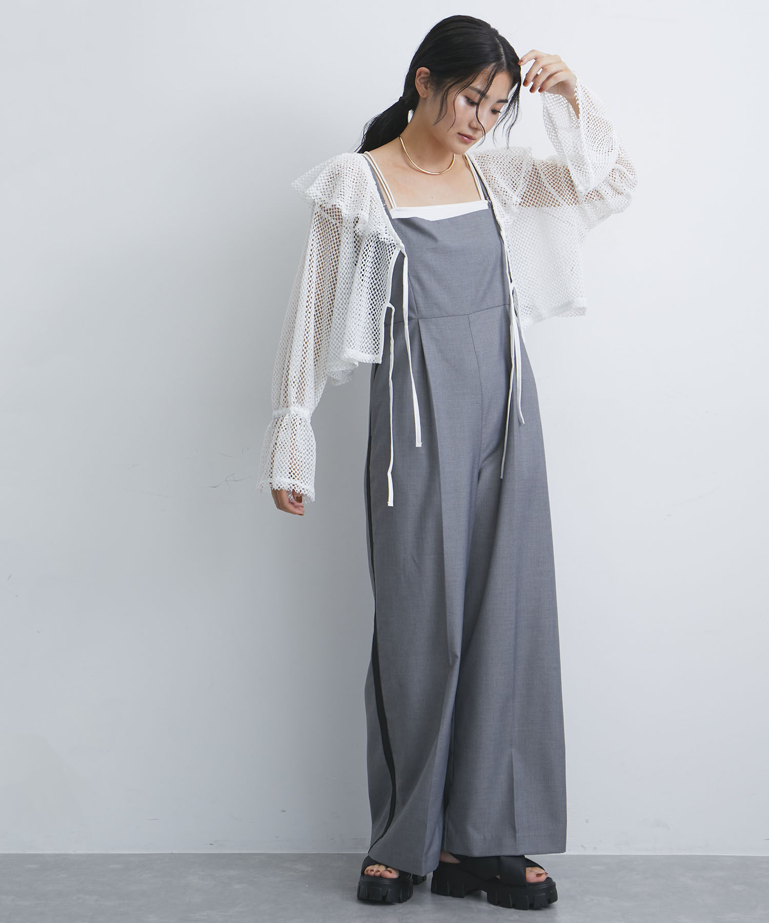 VIS「【前後2WAY】メッシュフリルカーディガン」|シャツ・ブラウス|